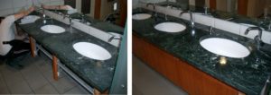 A verdi Alpi marble vanity top, resurfaced, sealed and polished