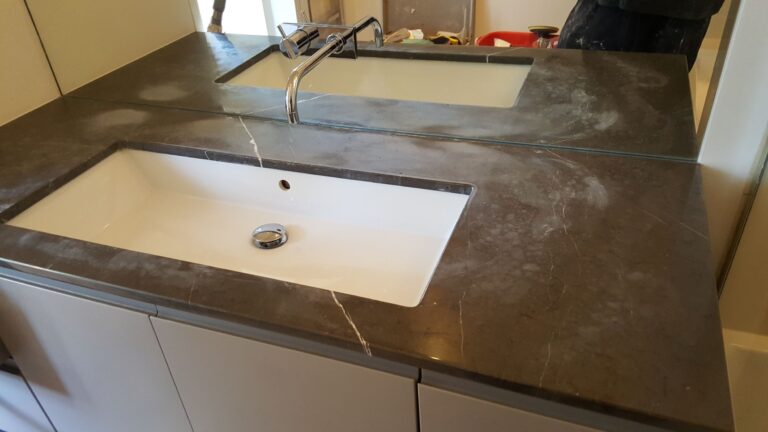 The Limescale and Etching is Removed by Hand on this Marble Vanity Top